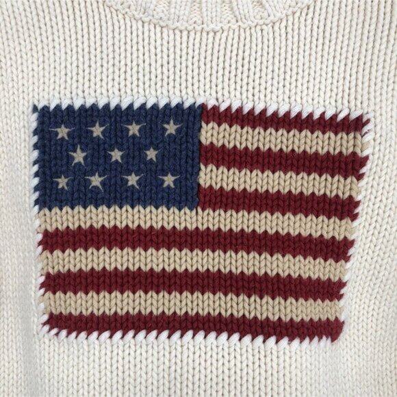 Ralph Lauren Kids Knit American Flag Sweater Girls 4T Ivory/Beige Cotton - Picture 3 of 9